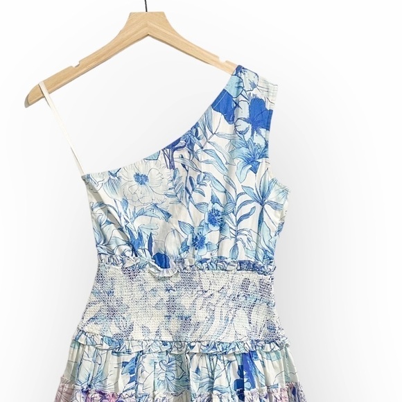 NWT Rococo Sand Amaya One Shoulder Floral Print Mini Dress, Size S, Color Blue - Picture 6 of 16